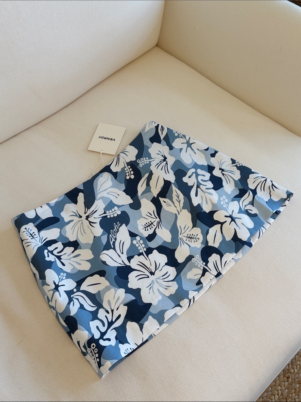 Venroy Blue Hibiscus Camo Silk Mini Skirt NWT